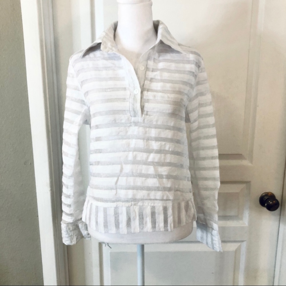 3/$20 Square sheer striped long sleeve blouse